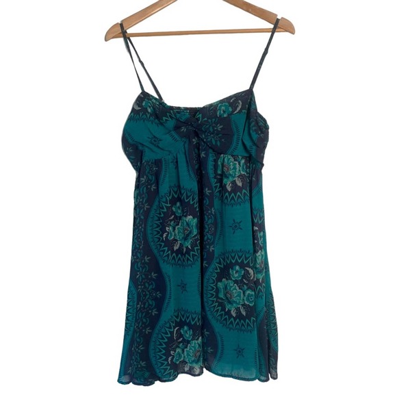 Free People Size L Eternal Spring Babydoll Boho Mini Dress Blue Floral - Picture 3 of 15